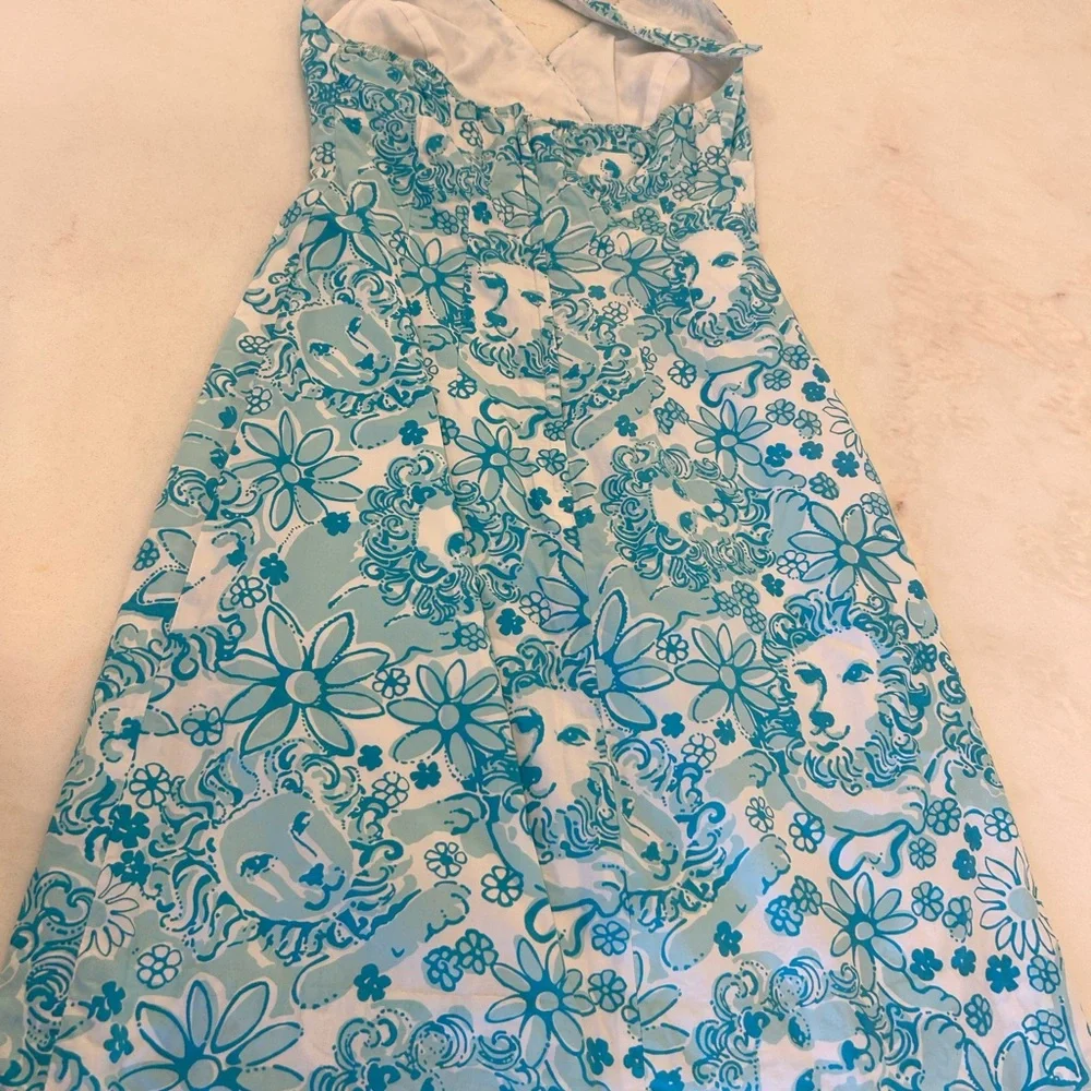 Lilly Pulitzer Halter Dress Size 0 Blue & White Lions - Picture 4 of 7